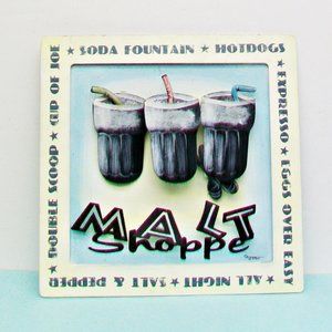 Vintage MALT SHOPPE Tin Tole 3D WALL ART Sign